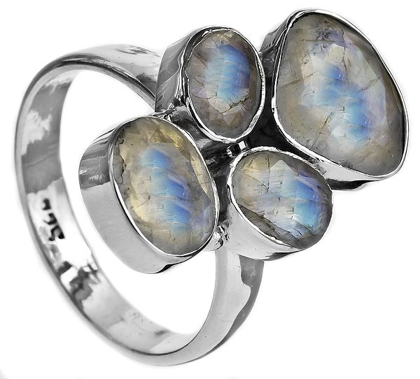 Faceted Rainbow Moonstone Ring