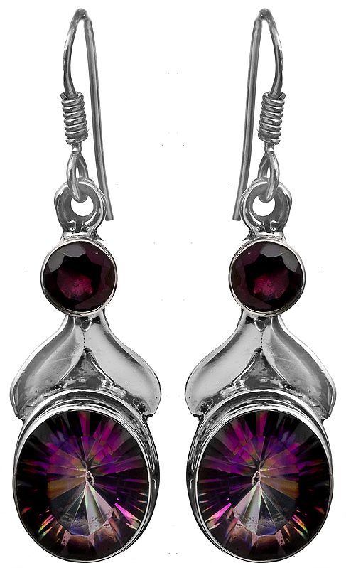 Mystic Topaz Earrings with Faceted Garnet