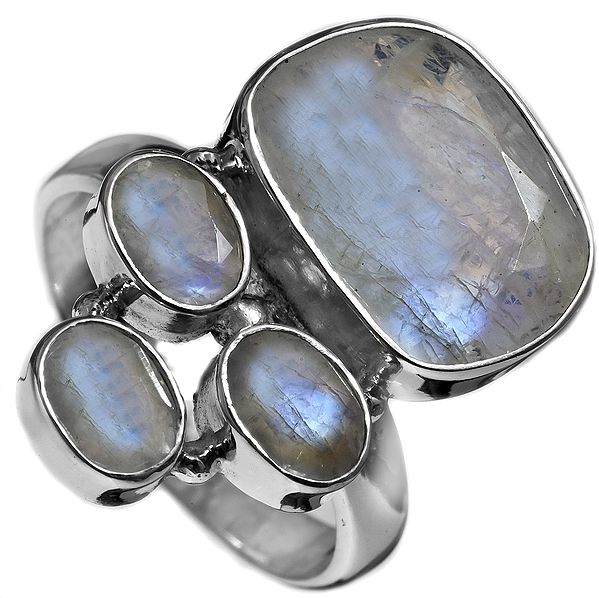 Faceted Rainbow Moonstone Ring