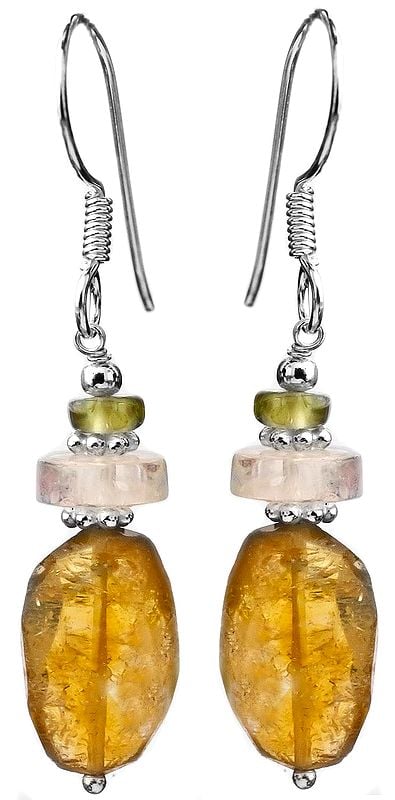 Triple Gemstone Earrings (Peridot, Rainbow Moonstone and Citrine)
