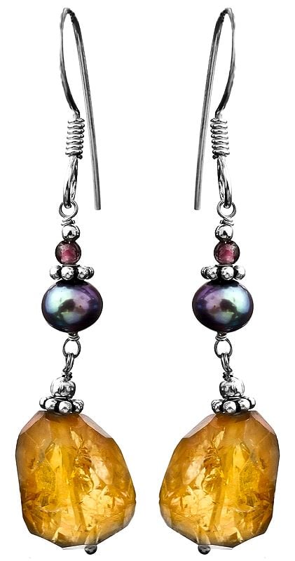 Citrine Tumble Earrings with Pearl