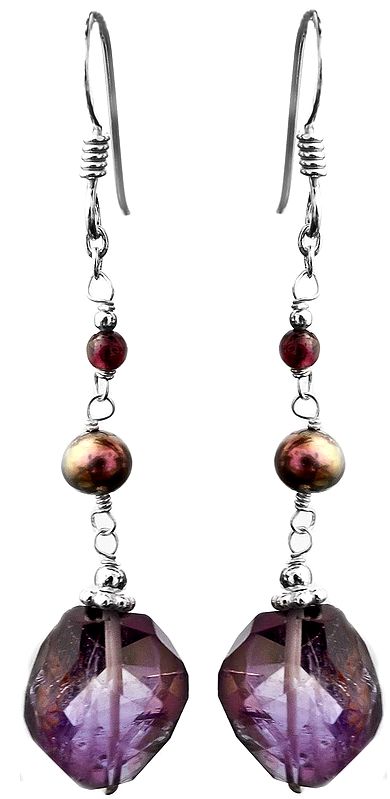 Faceted Amethyst Earrings with Garnet and Pearl