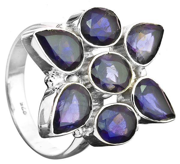 Faceted Iolite Flower Ring