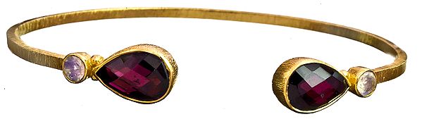 Faceted Garnet Gold Plated Bracelet with Rainbow Moonstone