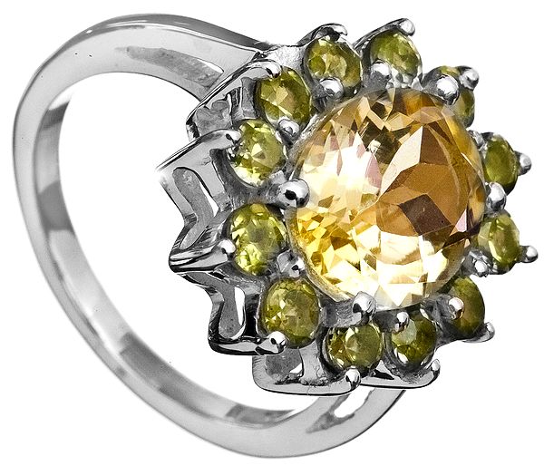 Faceted Citrine and Peridot Ring
