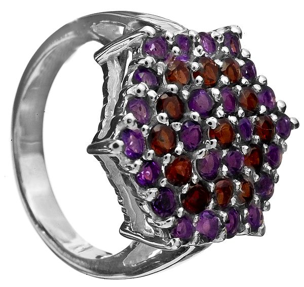Faceted Amethyst Ring with Garnet