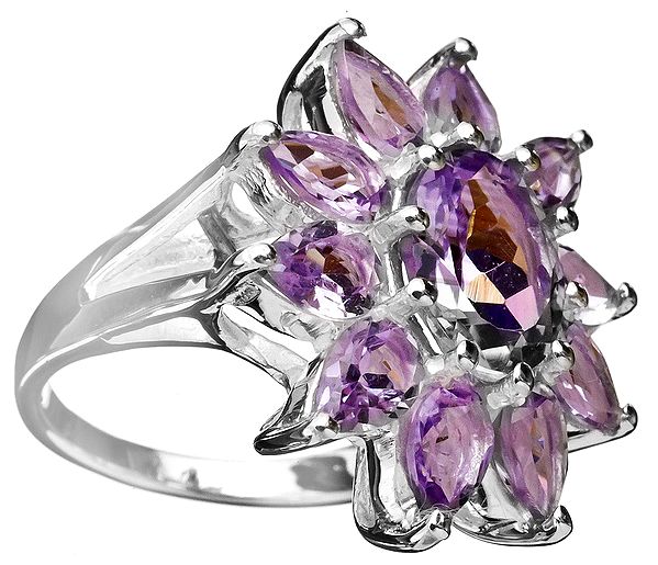 Faceted Amethyst Flower Ring