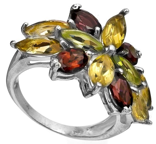 Faceted Gemstone Ring (Garnet, Citrine and Peridot)