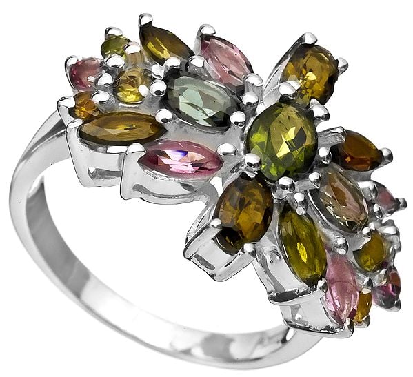 Faceted Tourmaline Ring (Mixed Color)