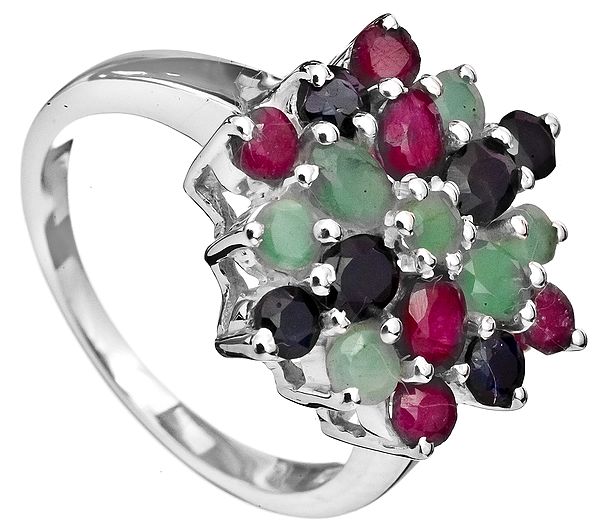 Faceted Gemstone Ring (Emerald, Ruby and Sapphire)