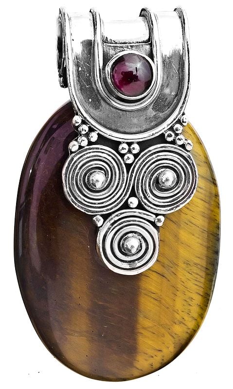 Tiger Eye Pendant with Garnet and Spiral