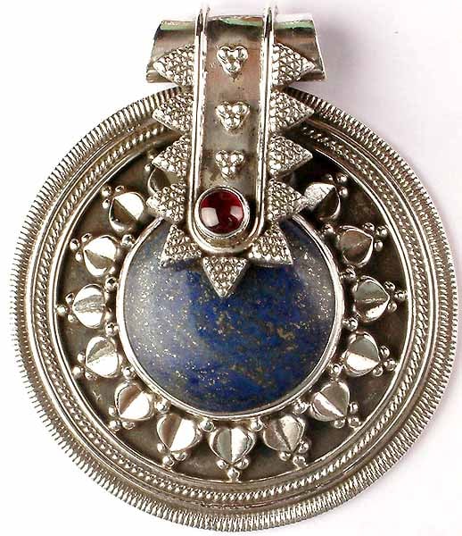 Lapiz Lazuli Crown Pendant with Garnet