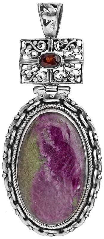 Ruby Zoisite Pendant with Faceted Garnet