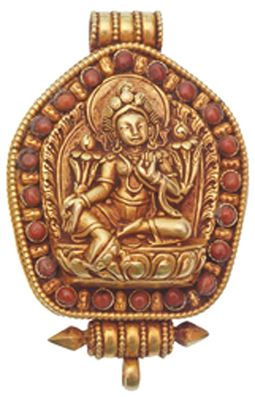 Goddess Green Tara Gold Plated Gau Box Pendant