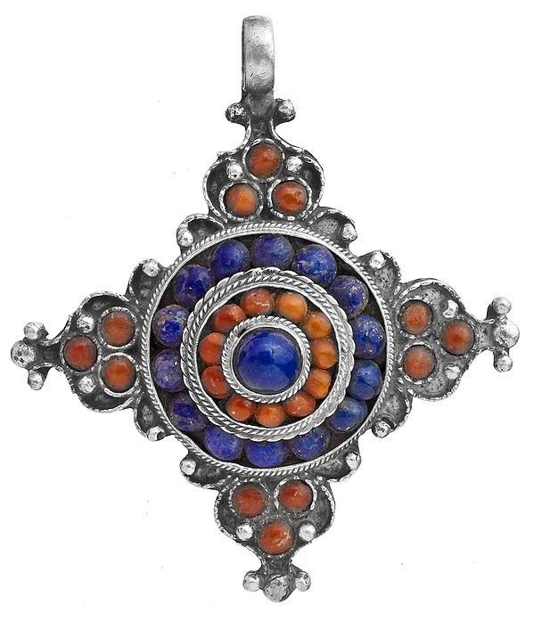 Coral with Lapis Lazuli Nepalese Pendant