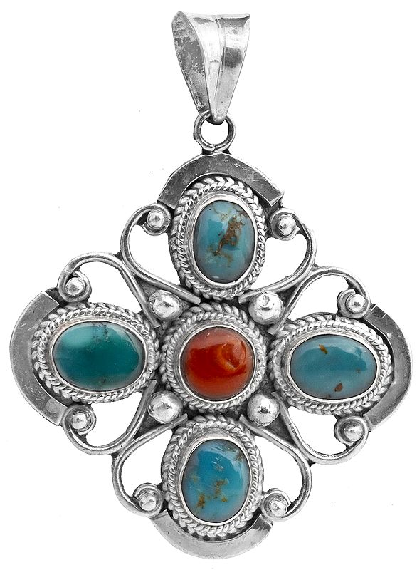Coral with Turquoise Pendant