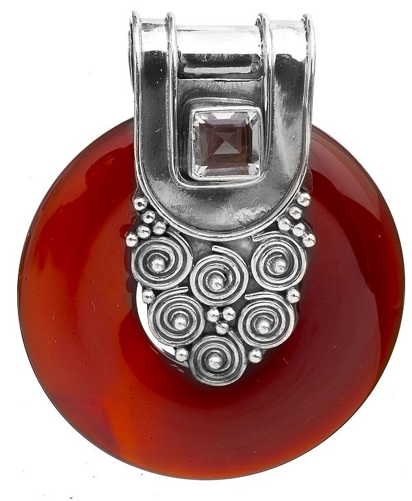Carnelian Donut Pendant with Faceted Crystal