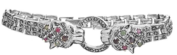 Marcasite Dragon Bracelet with Ruby, Sapphire and Emerald
