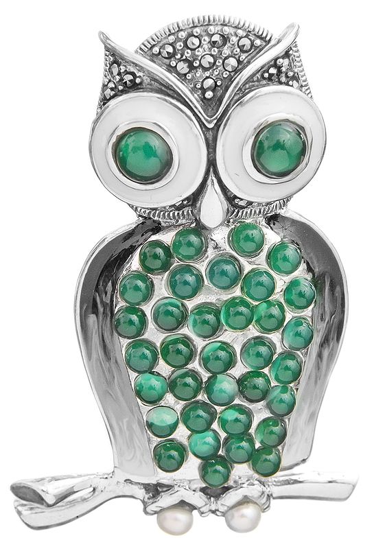 Green Onyx Owl Pendant