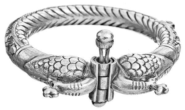 Sterling Ethnic Bangle with Peacock Pair