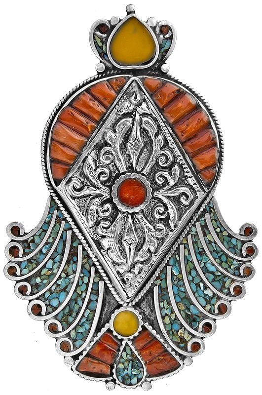 Designer Pendant with Amber and Coral from Afghanistan