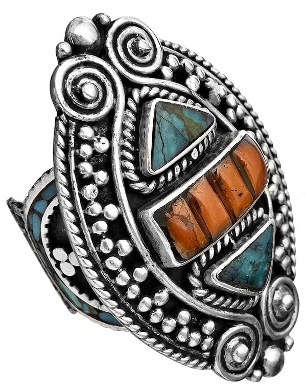 Coral and Turquoise Ring from Afghanistan