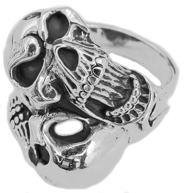 Sterling Twin Skull Large Ring