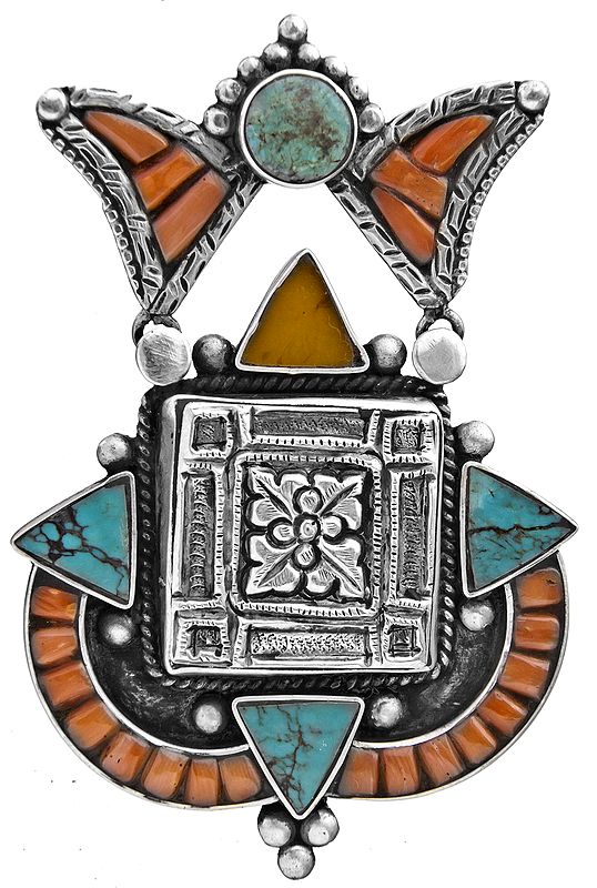 A Designer Pendant from Afghanistan with Turquoise, Coral and Amber