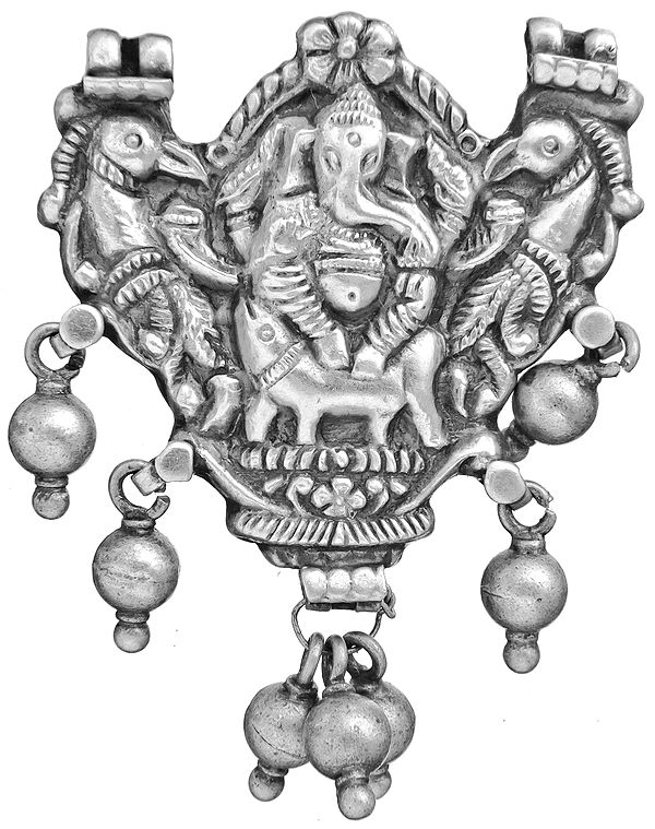 Lord Ganesha Large Pendant with Peacock Pair