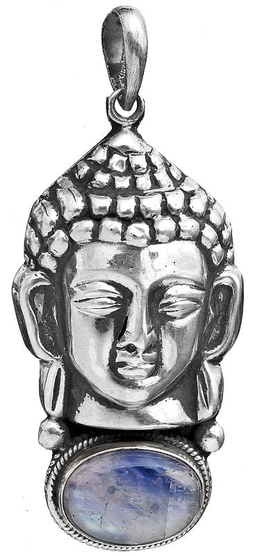 Buddha Head Pendant with Rainbow Moonstone