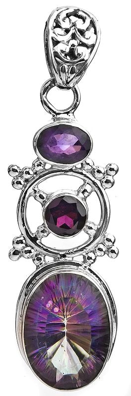 Mystic Topaz Pendant with Faceted Amethyst and Garnet