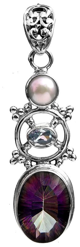 Mystic Topaz Pendant with Pearl and BT
