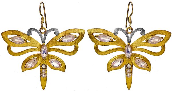 Faceted Rainbow Moonstone Gold Plated Butterfly Earrings
