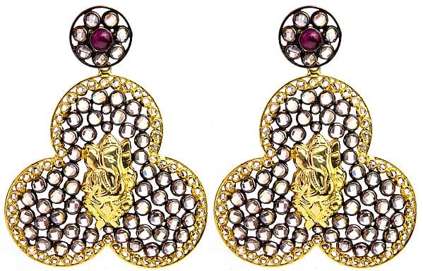 Lord Ganesha Gold Plated Earrings with Ruby