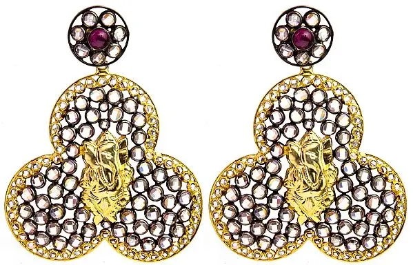 Lord Ganesha Gold Plated Earrings with Ruby