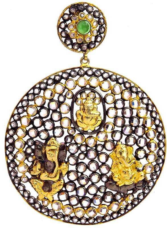 Lord Ganesha Gold Plated Pendant with Emerald