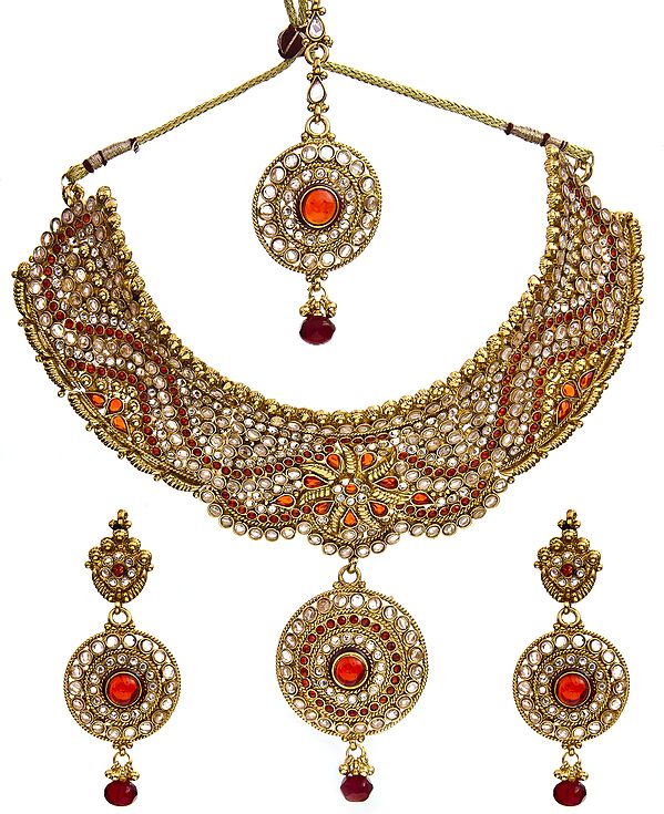 Bridal Chokar Necklace Set With Earrings and Mang Tika