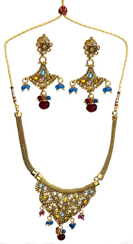 Multi-Color Necklace With Earrings Set