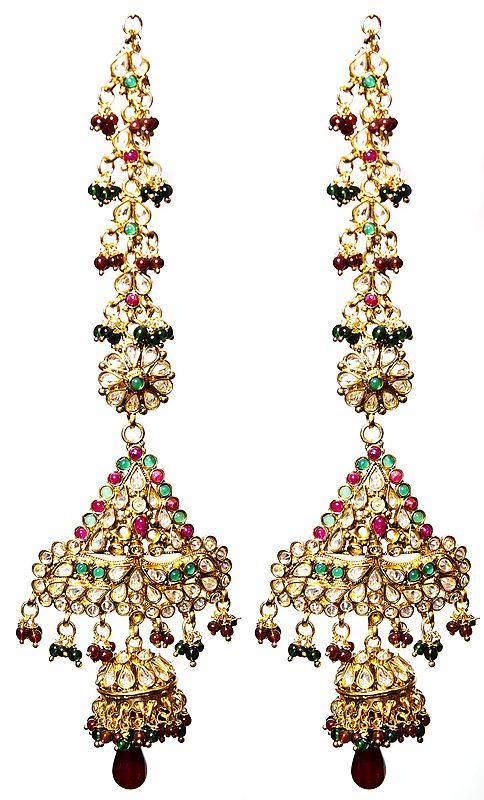 Faux Ruby and Emerald Polki Earwrap Earrings