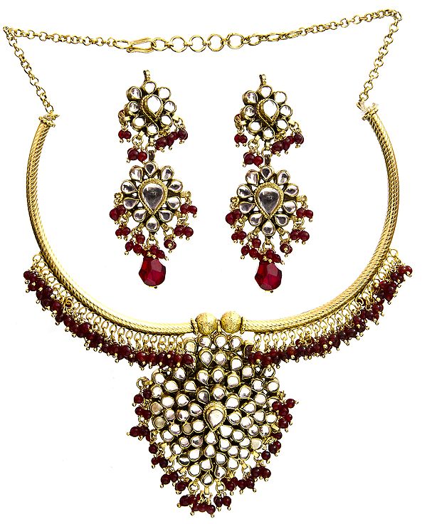 Kundan Necklace Set with Faux Ruby