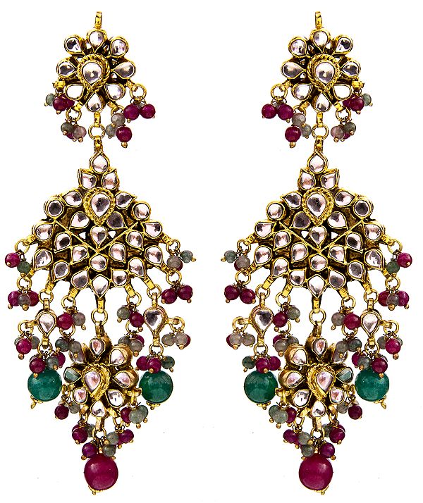 Faux Ruby and Emerald Long Kundan Earrings