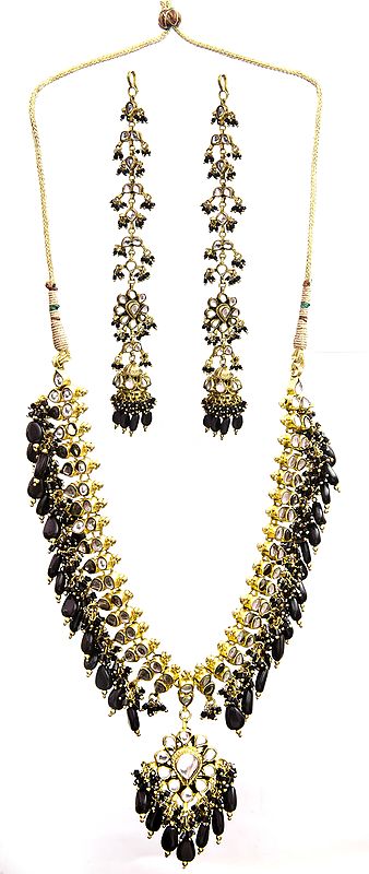 Black Kundan Necklace Set with Earwrap Earrings