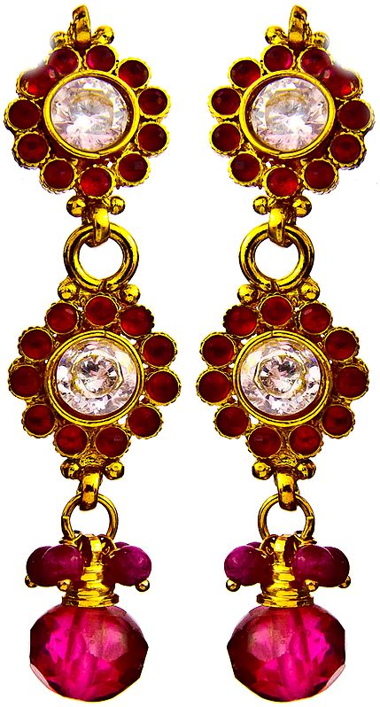 Red Color Earrings with Cut Glass