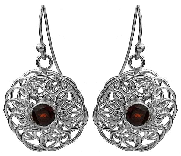 Faceted Garnet Earrings with Wirework
