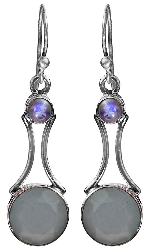 Rainbow Moonstone with Faceted Peru Chalcedony Earrings