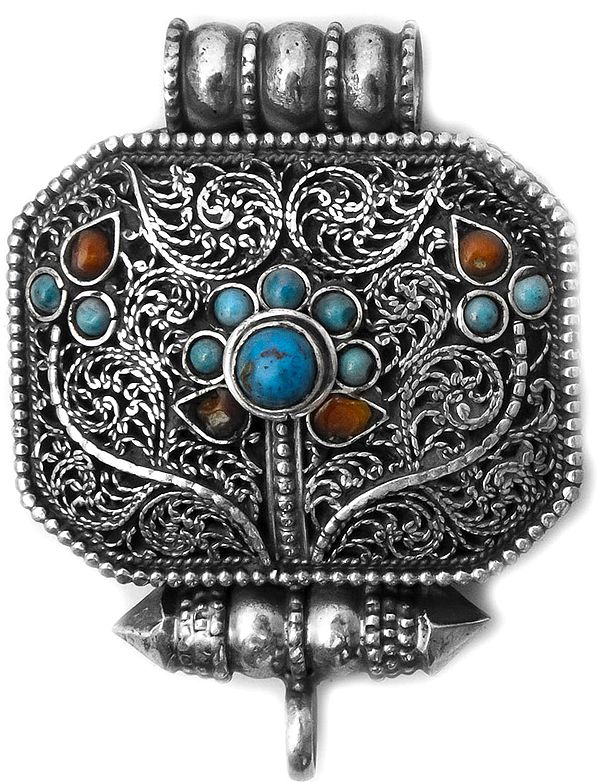 Gau Box Filigree Pendant with Turquoise and Coral
