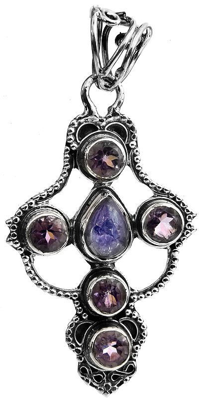 Faceted Amethyst with Iolite Pendant