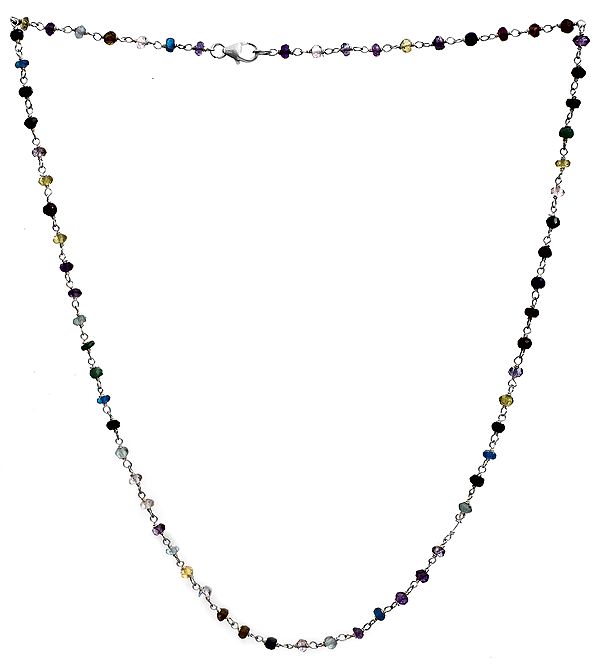 Necklace of Faceted Ruby, Sapphire and Emerald (with Other Gemstones)