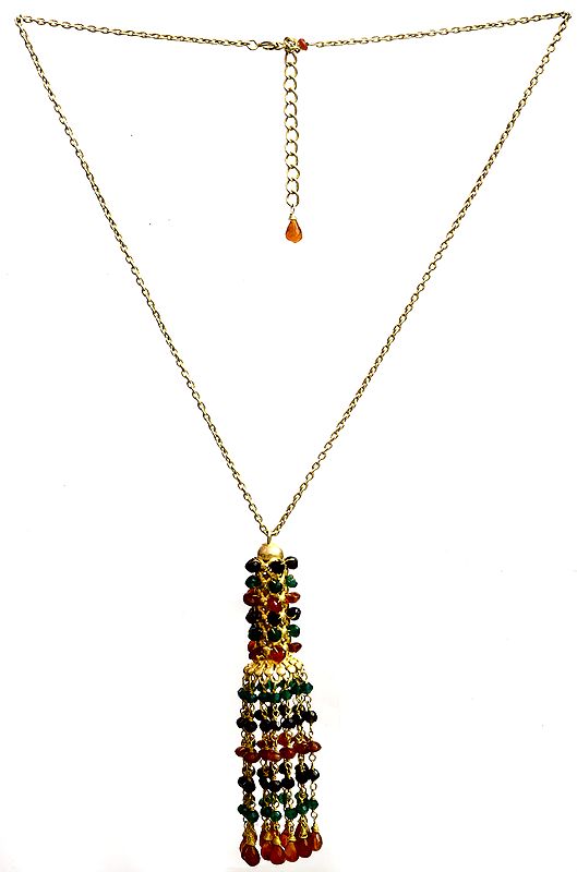 Faceted Three Gemstone Gold Plated Necklace (Carnelian, Green Onyx and Iolite)