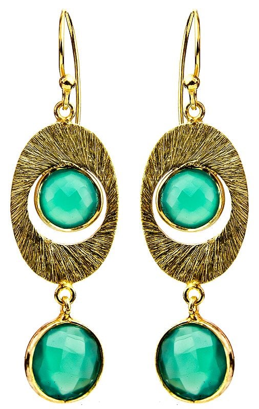 Faceted Green Onyx Gold Plated Earrings